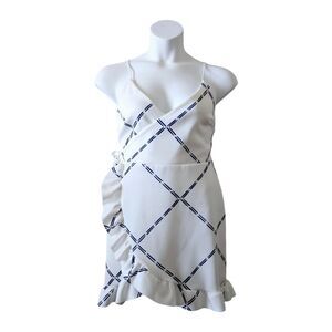 ASOS Women's Spaghetti Strap Wrap Mini Dress • Ruffle Hem • White & Blue • 14 XL